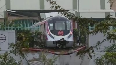 New Delhi: The driverless Metro train that hit a wall inside the depot at Kalkaji Metro station during trials, in New Delhi on Dec 19, 2017.  The Delhi Metro