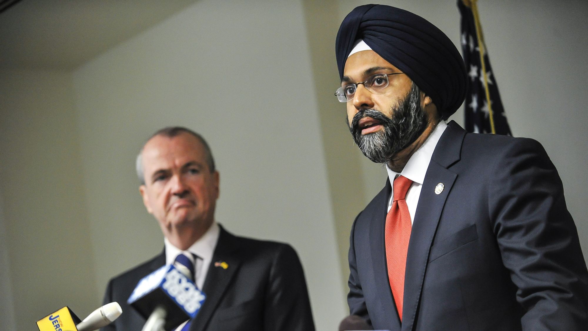 Bergen County Prosecutor Gurbir Grewal addresses the press after Governor-elect Phil Murphy nominated him for attorney general on Tuesday, 12 December.