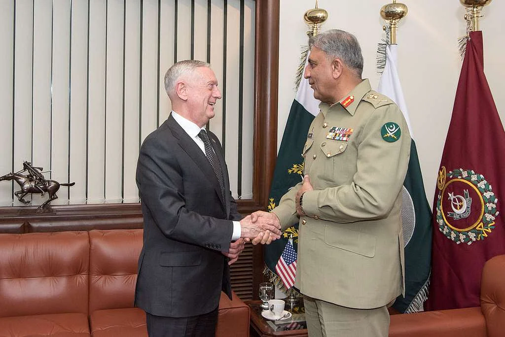 US Defense Secretary James N Mattis meets with Pakistani Chief of Army Staff Gen. Qamar Bajwa, in Islamabad, on December 4, 2017.