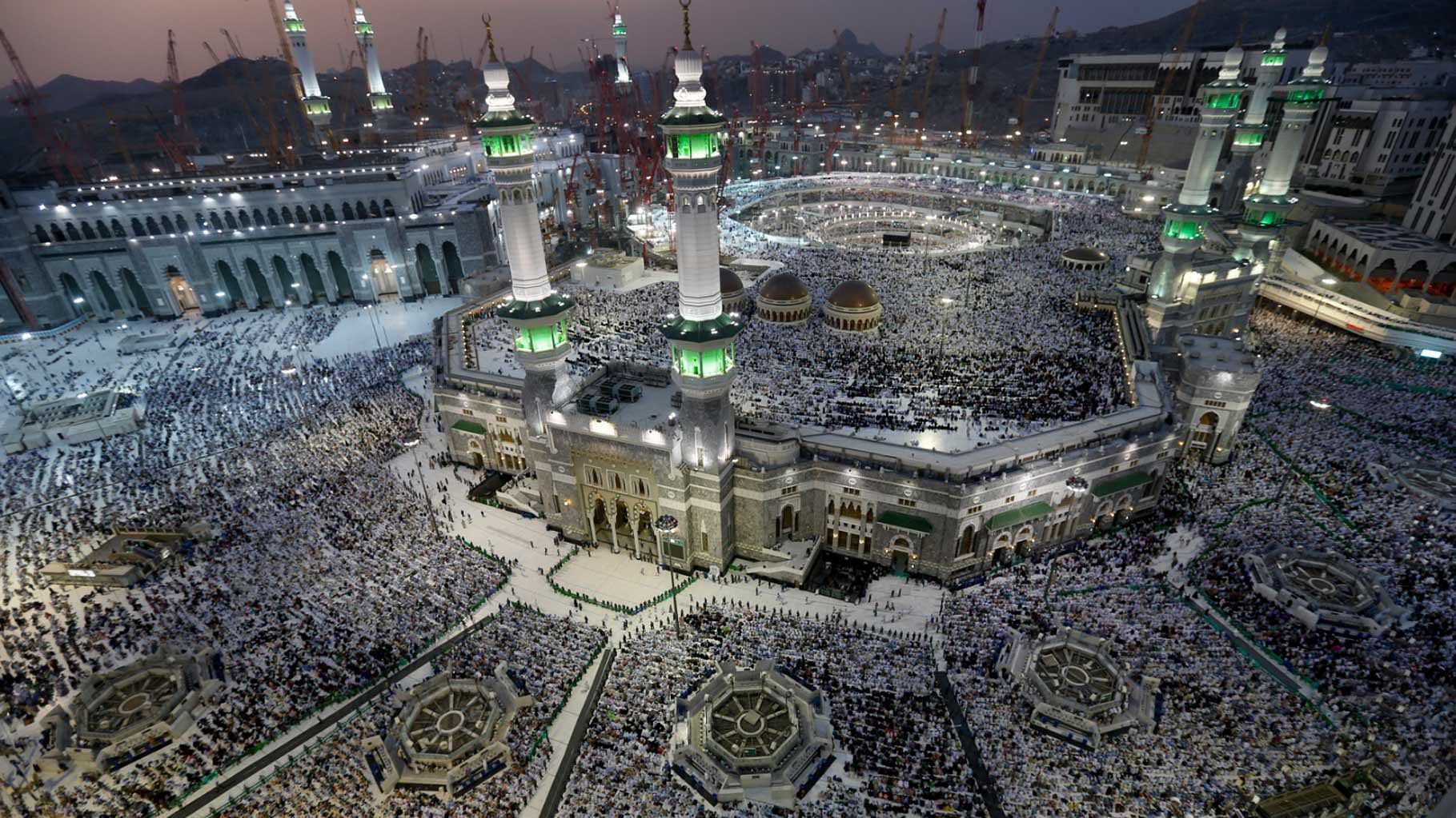 Muslim pilgrims pray around the holy Kaaba at the Grand Mosque, during the annual Haj pilgrimage in Mecca in this file photo.&nbsp;