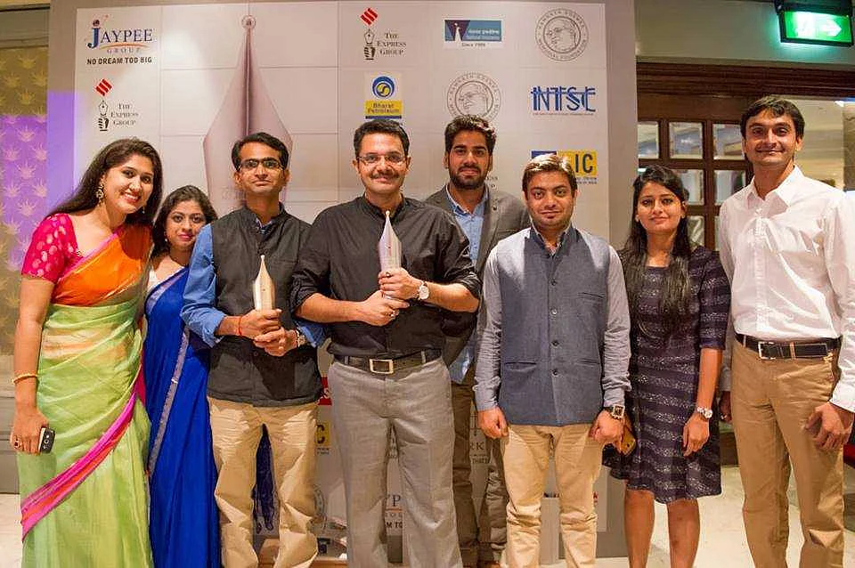 Gaon Connection team members with Neelesh Misra, the founder. 
