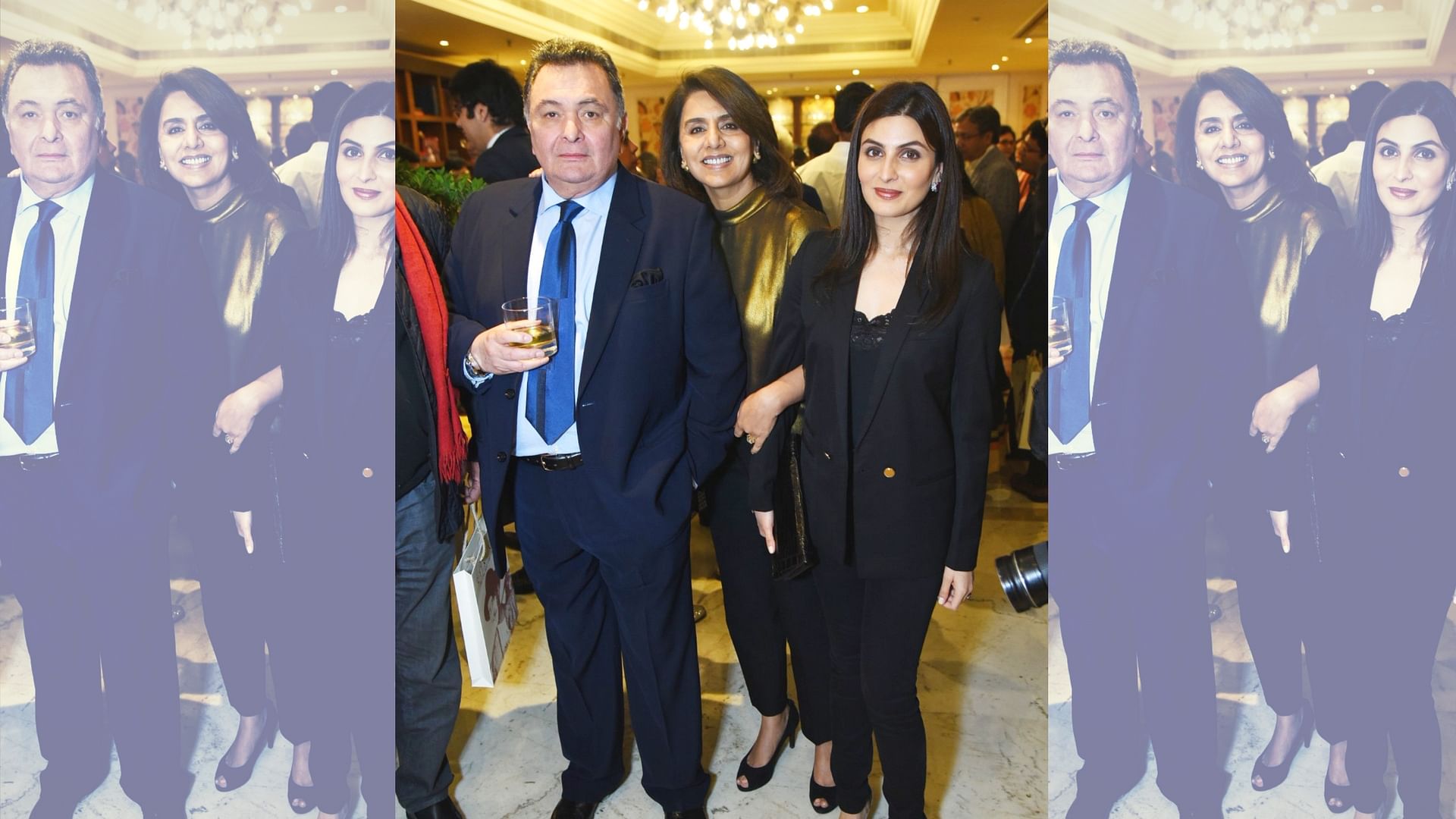 Rishi Kapoor, Neetu Singh and Riddhima Kapoor Sahani at the Raj Kapoor book launch in Delhi.
