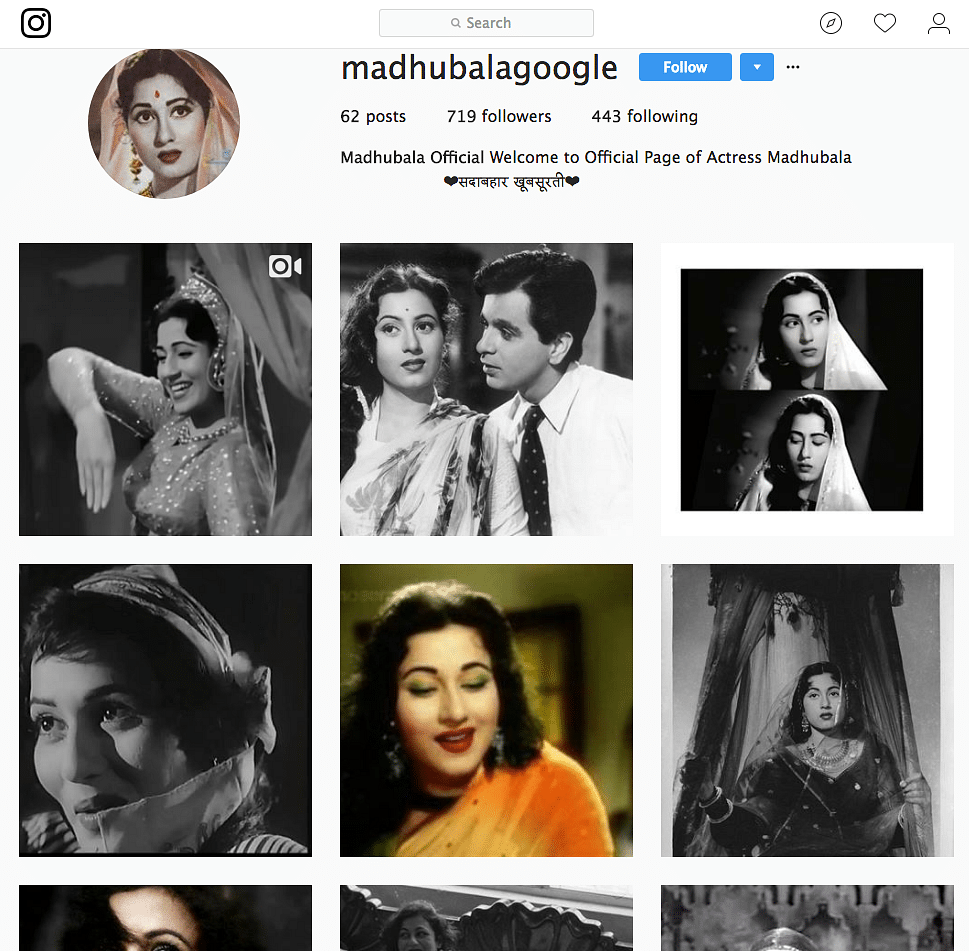 One of the many Instagram pages dedicated to Madhubala.