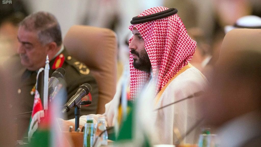 Saudi Crown Prince Mohammed bin Salman speaks at a meeting of the Islamic Military Counterterrorism Alliance in Riyadh, Saudi Arabia, 26 November, 2017.