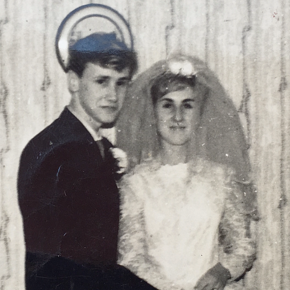 A 17-year-old Bob with his bride, Jean. 