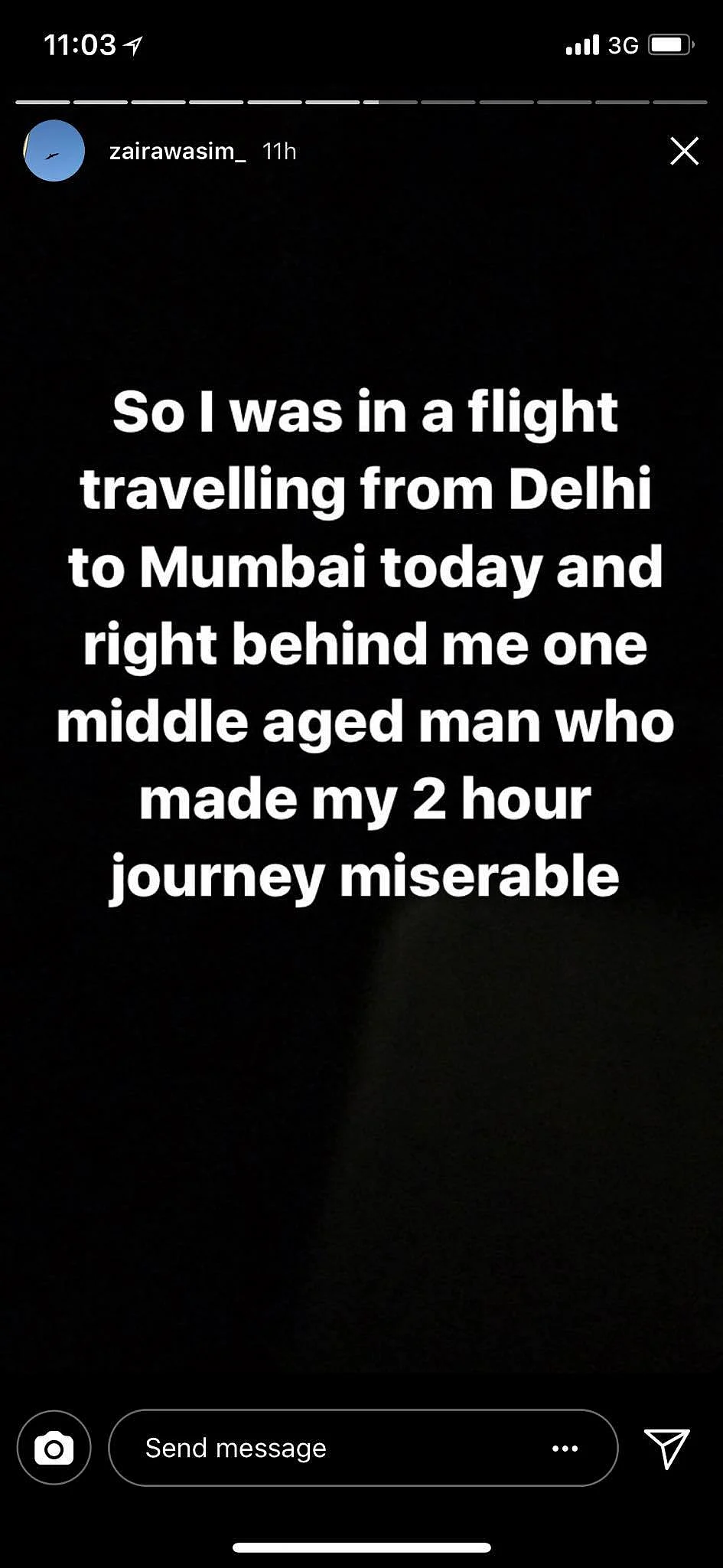 Screenshot of Zaira Wasim’s Instagram story.