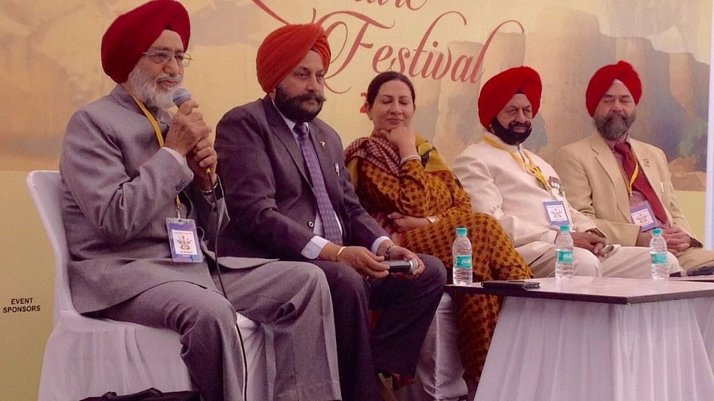 Brig OS Goraya throwing light on the ‘Military Writing in Punjabi’ during panel discussion at the Military Literature Festival.