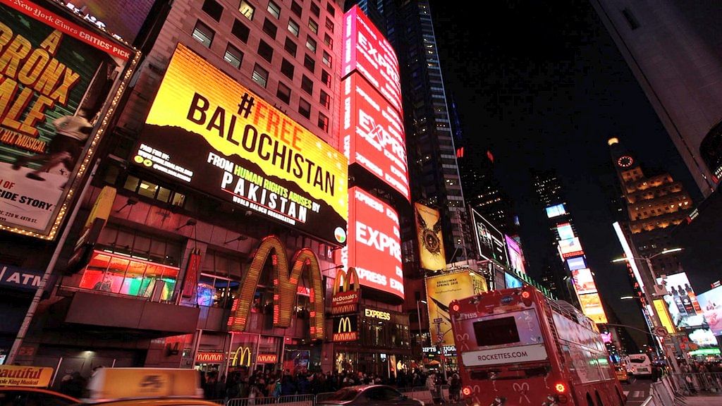 ‘#Free Balochistan from human rights abuses by Pakistan’ appeared on a huge digital billboard above the McDonald’s store at the iconic Times Square.
