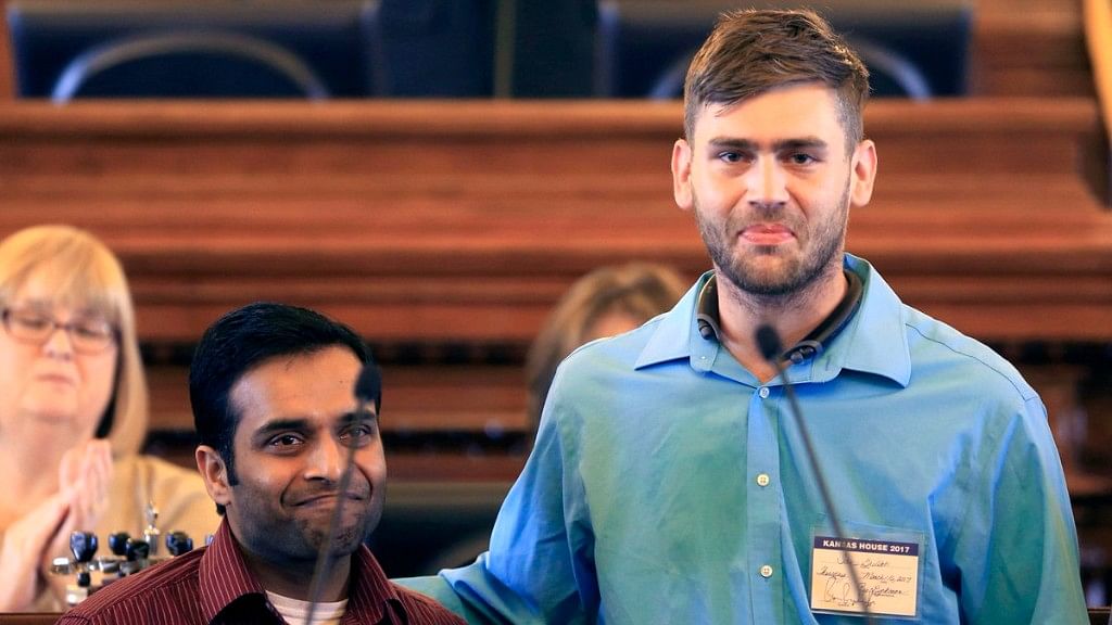 Kansas shooting hero Ian Grillot being awarded by Indian-Americans in Houston.&nbsp;