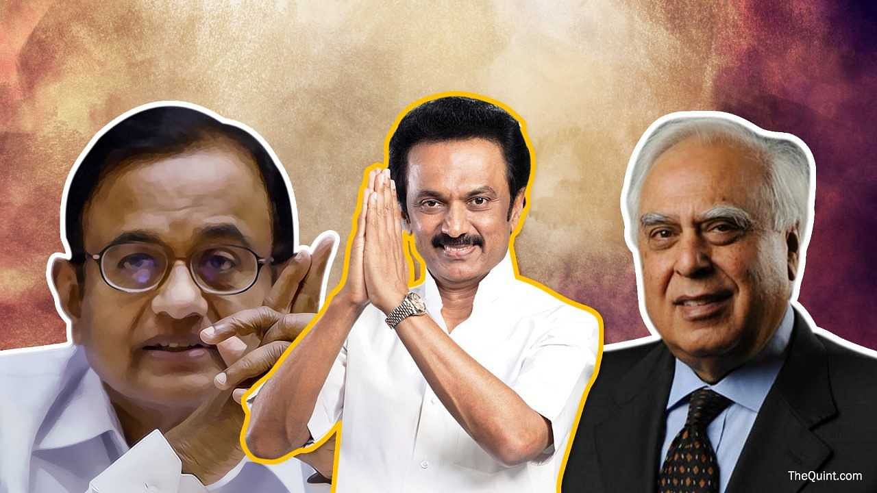 P Chidambaram (left), MK Stalin (centre) and Kapil Sibal.