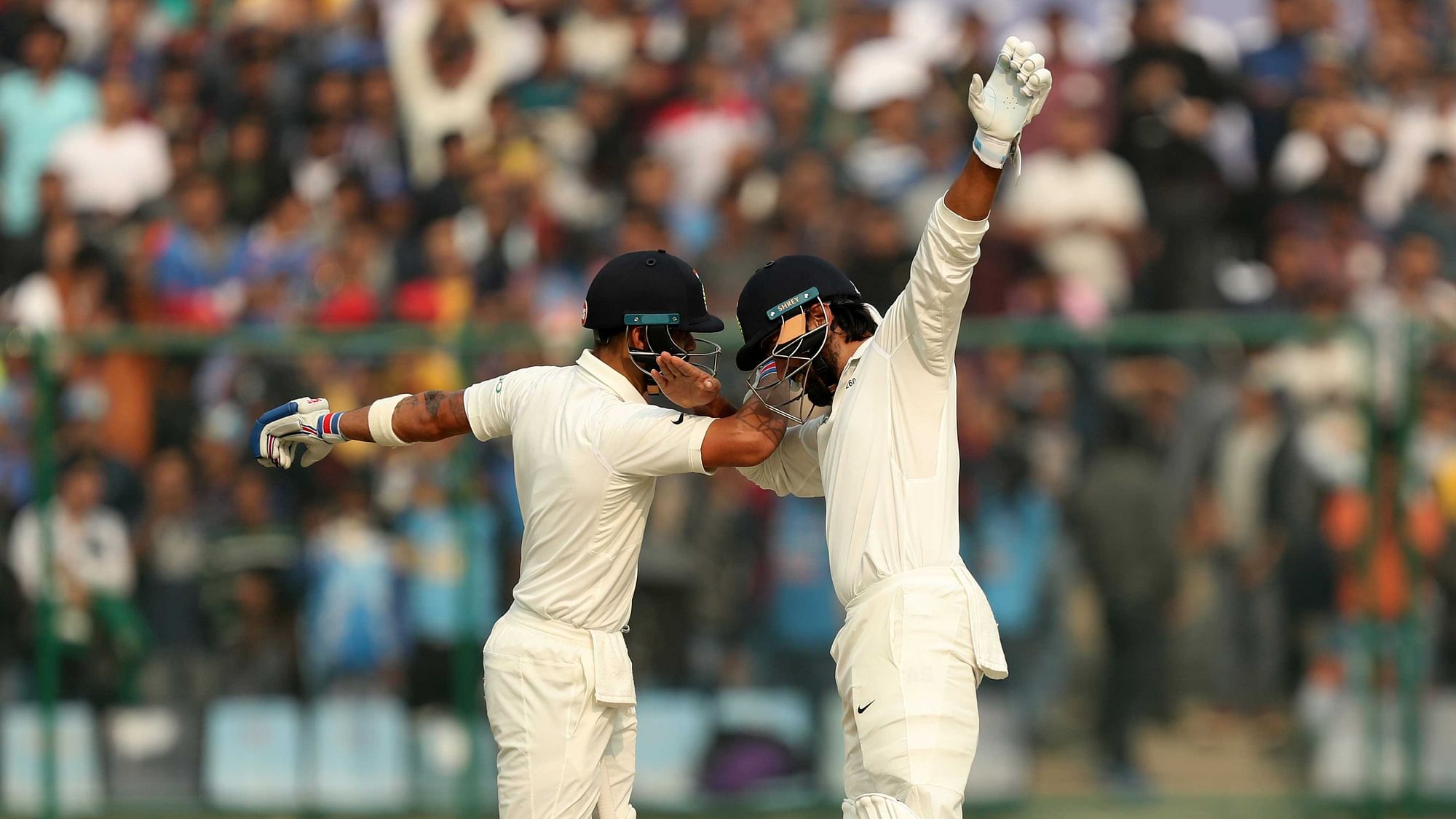 Virat Kohli and Murali Vijay celebrate the opener’s century with a ‘dab’.