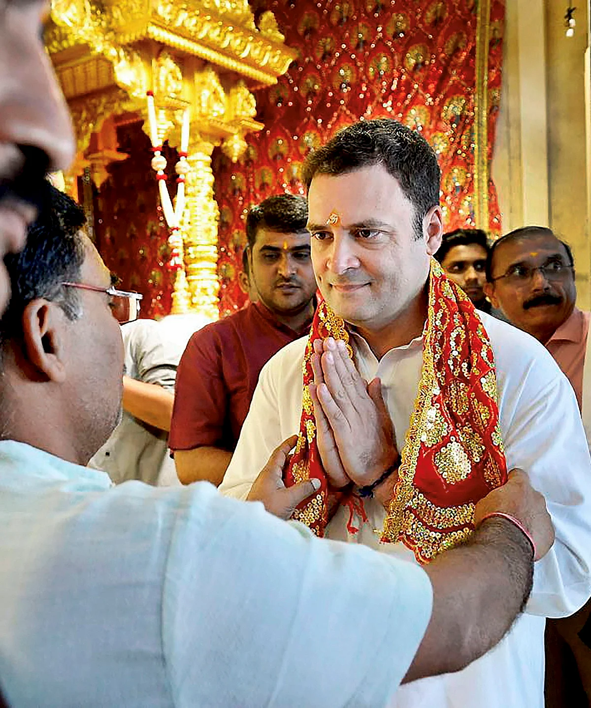 Congress President Rahul Gandhi during a visit to Shri Jagannathji Temple in Ahmedabad during the 2017 assembly election campaign. 