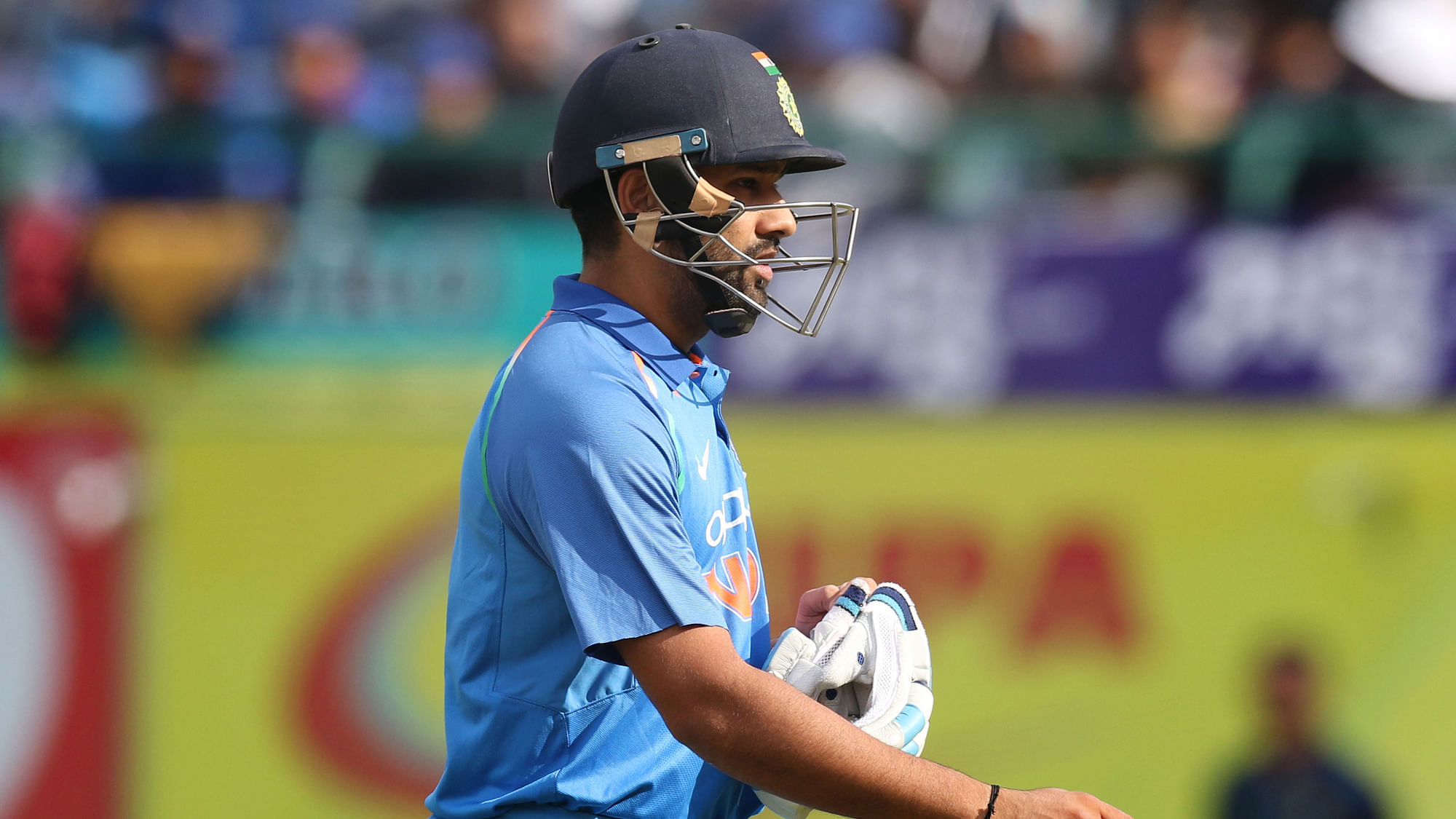 Rohit Sharma walks back to the pavilion after getting out in the first ODI against Sri Lanka.