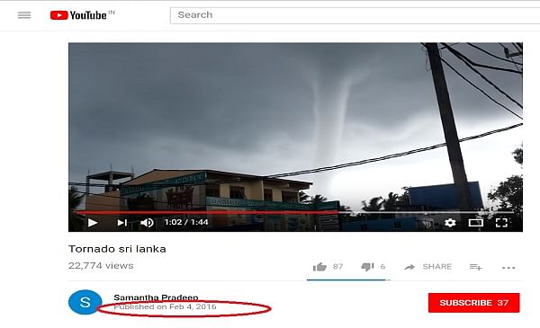An old video of a tornado, believed to be from Sri Lanka, is being shared on social media as that of Cyclone Ockhi.