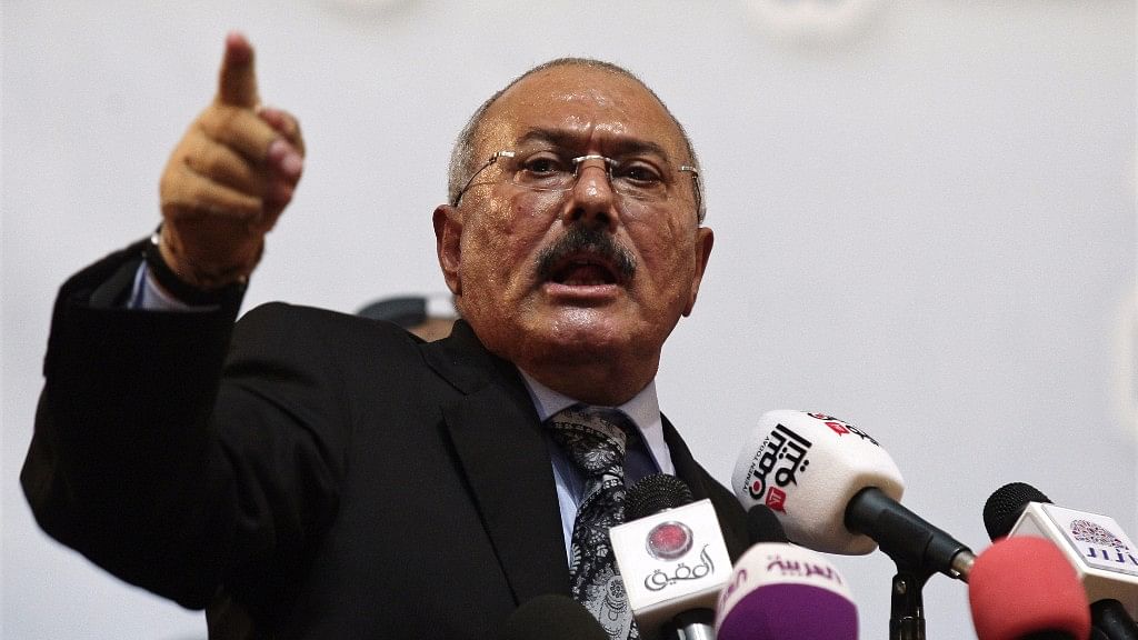 File Photo: Former Yemeni President Ali Abdullah Saleh speaks during a ceremony marking the 30th anniversary of his General People’s Congress party in Sanaa, Yemen. 