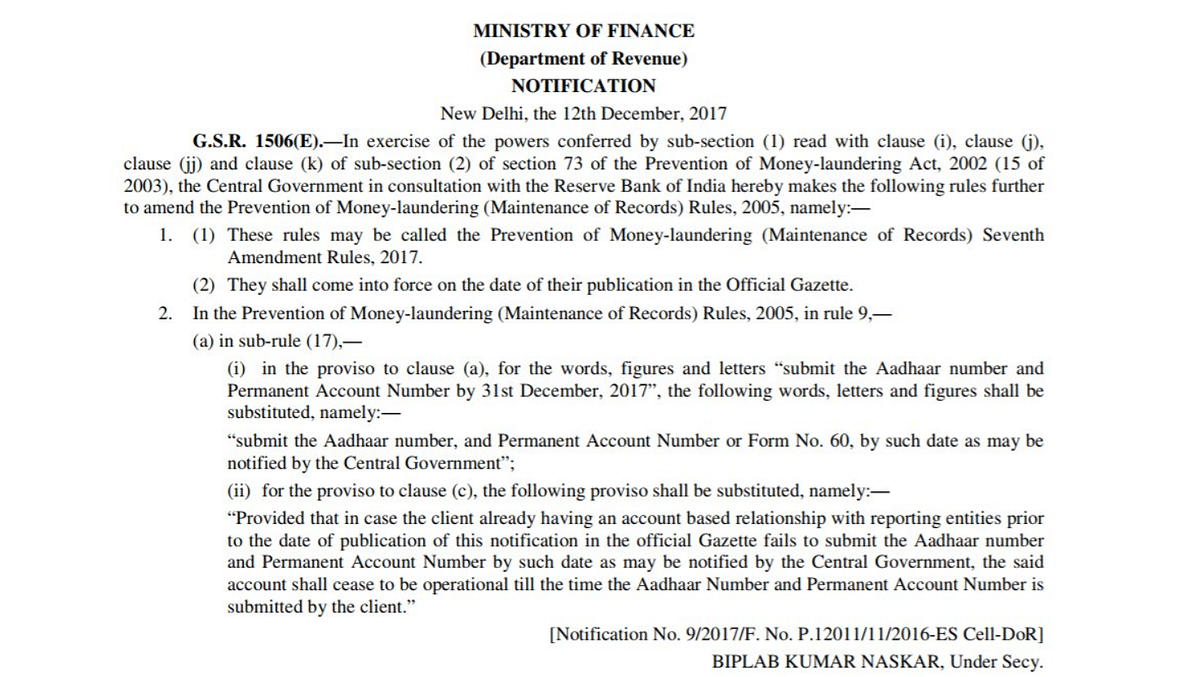 The Centre’s notification comes a day after it said that linking of PAN and Aadhaar has been extended indefinitely. 
