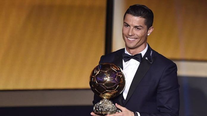 The Portugal forward’s Ballon d’Or win in 2017 ties him with rival Lionel Messi at five awards each.