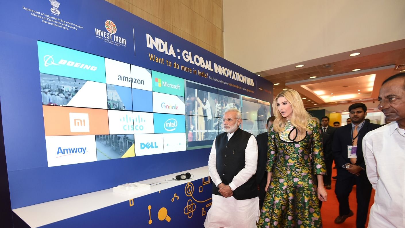 Prime Minister Narendra Modi and US President Donald Trump’s daughter, Ivanka,  visit the virtual exhibition at the Global Entrepreneurship Summit 2017 in Hyderabad.