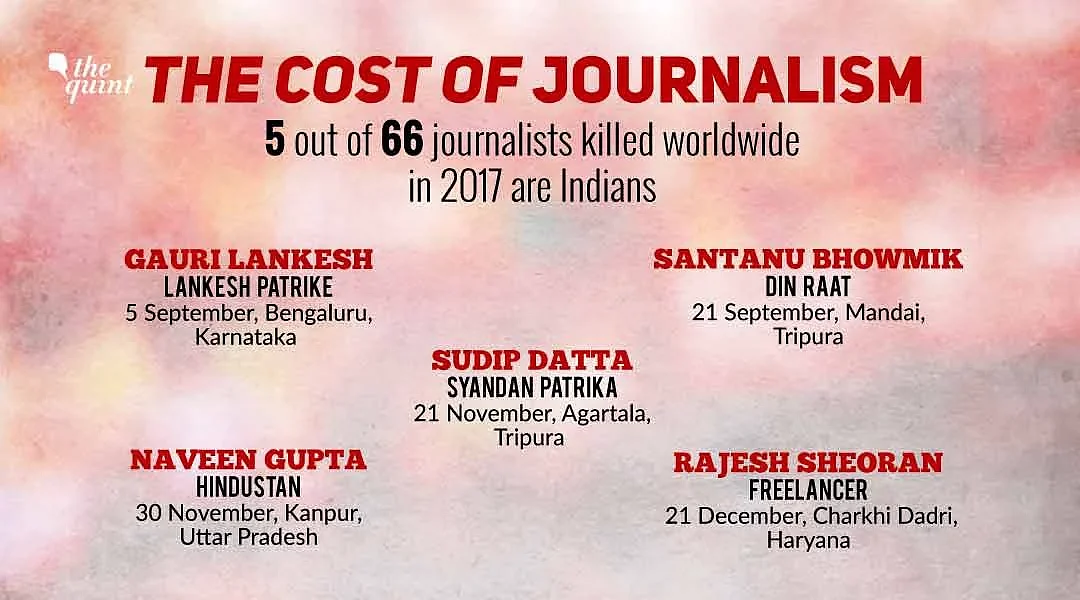 5 out of 66 journalists killed are Indian.