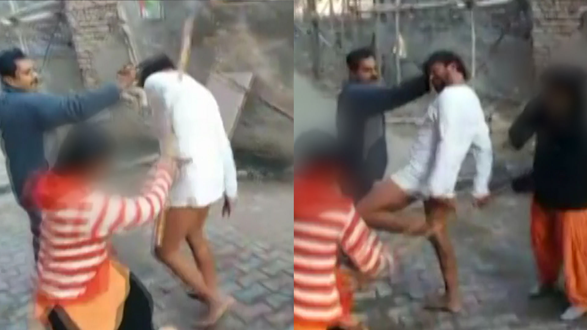 Mathura priest being beaten up for alleged sexual exploitation of two girls.