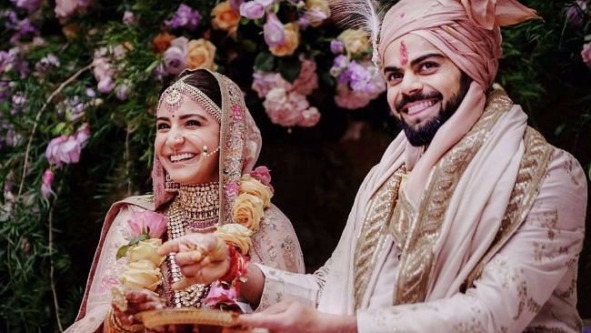 Anushka Sharma and Virat Kohli at their wedding.