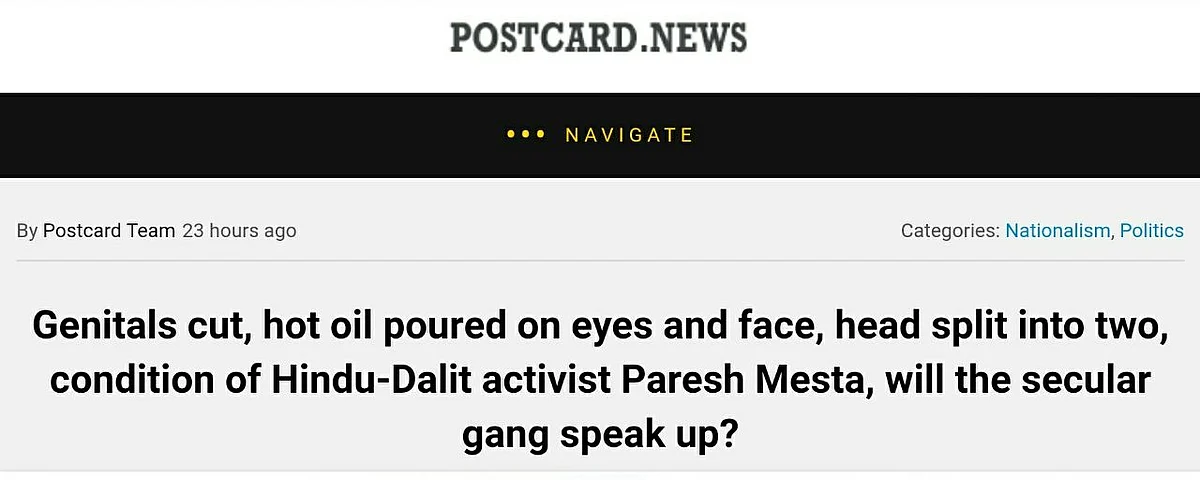 A screen grab of an fake news article published postcard news. 