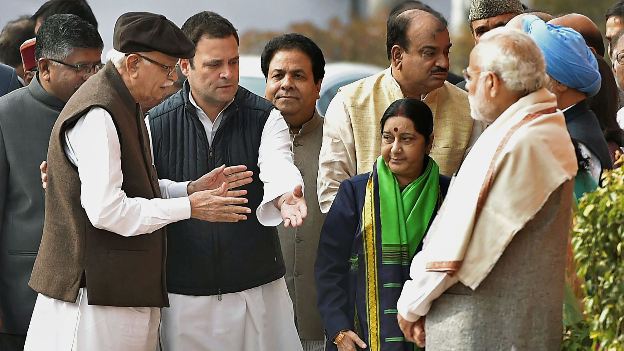 BJP and Congress leaders meet at the memorial of 2001 Parliament Attack.&nbsp;