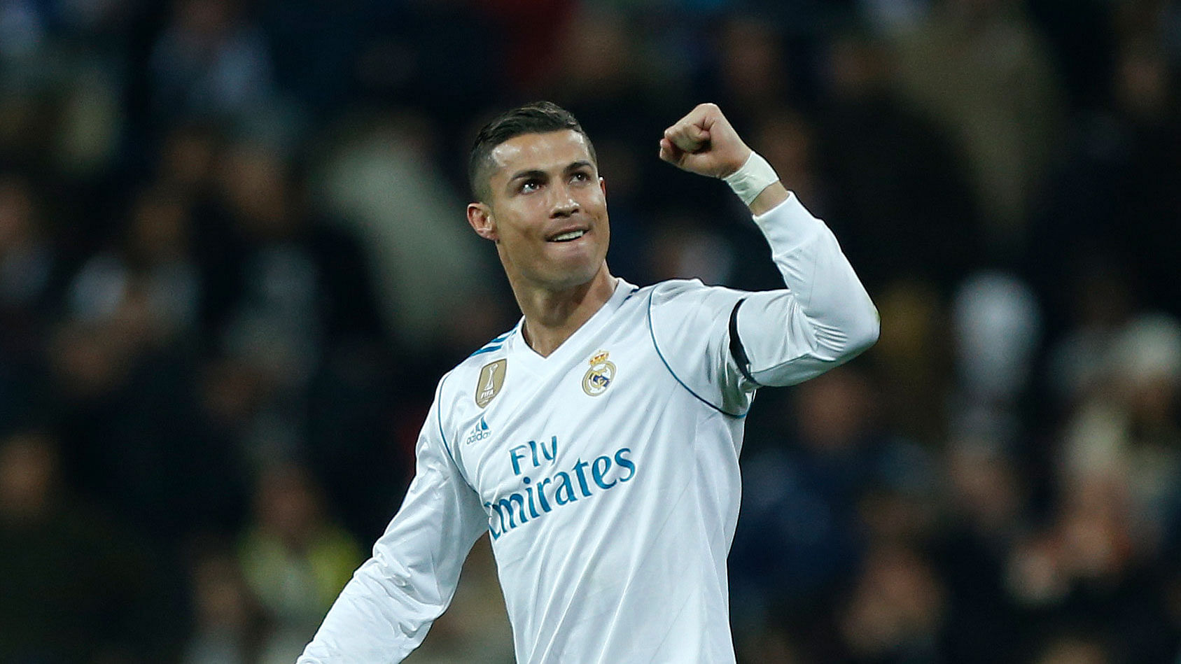 Real Madrid’s Cristiano Ronaldo celebrates after scoring his side’s second goal.<a></a>