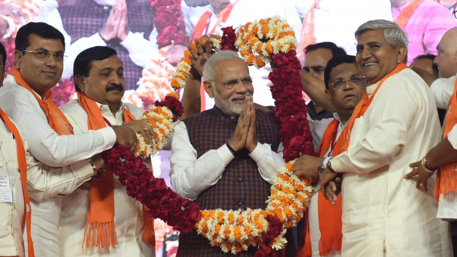 Prime Minister Narendra Modi at a rally in Rajkot, Gujarat on 3 December.