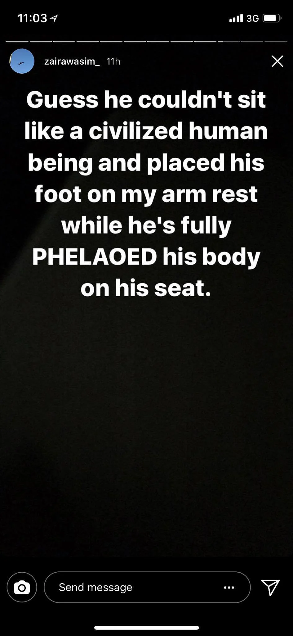 Screenshot of Zaira Wasim’s Instagram story.