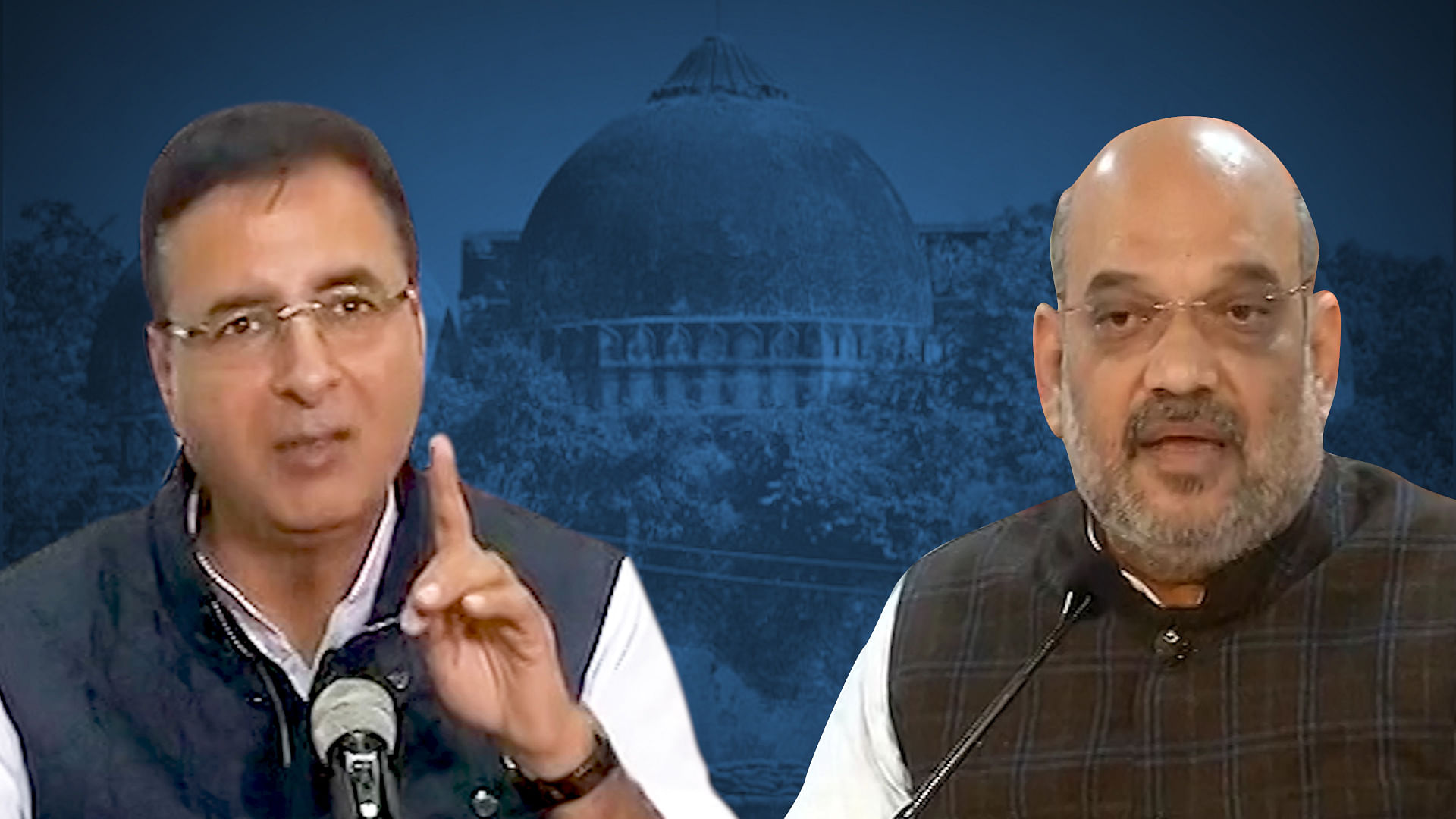 Congress spokesperson Randeep Surjewala and BJP chief Amit Shah.