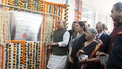 Chandigarh: Chandigarh: Union Home Minister Rajnath Singh inaugurates the Sarai at the Postgraduate Institute of Medical Education and Research, in Chandigarh on Jan 30, 2018. Also seen BJP MP Kirron Kher. (Photo: IANS/PIB)