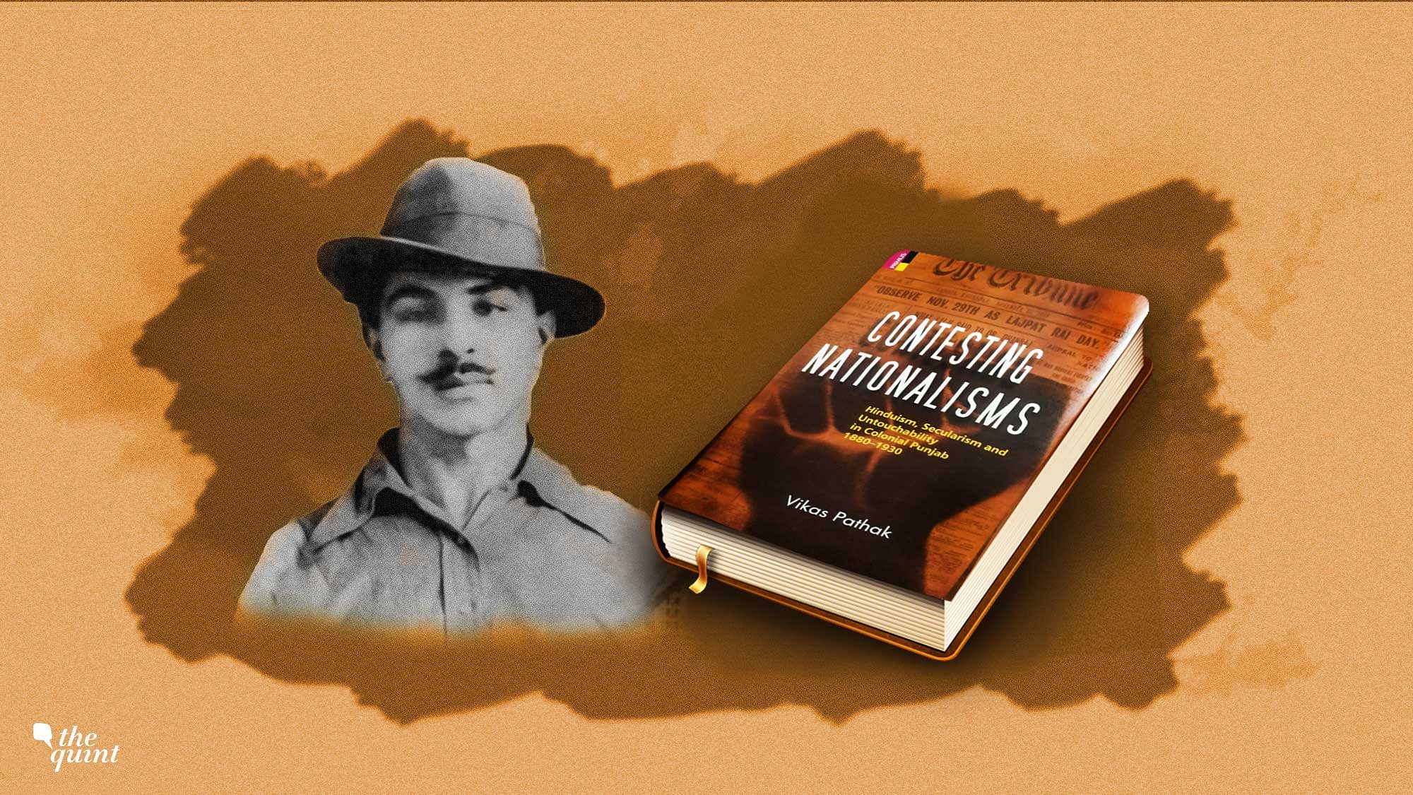 Image of Bhagat Singh and the cover of the book by Dr Vikas Pathak.&nbsp;