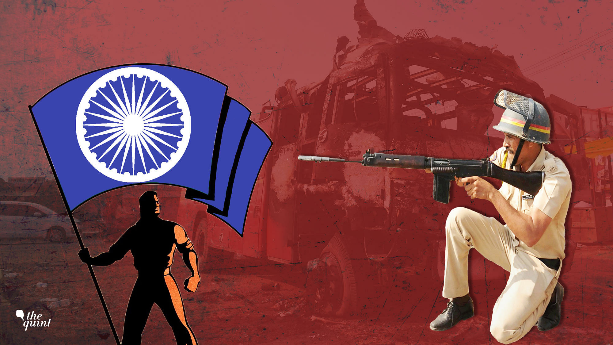 Image of the Bhima Army’s flag against a backdrop of 1 January’s caste violence in Maharashtra, used for representational purposes.