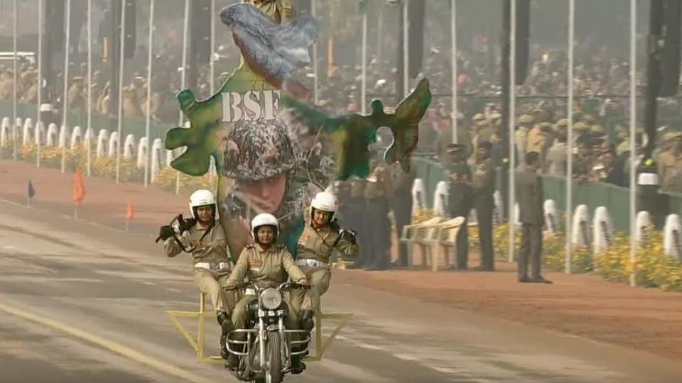 The newly-raised all-woman bikers contingent of the BSF made its debut at Rajpath and drew a lot of attention form the crowd.