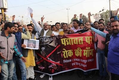 Bhopal: Members of Rajput stage a demonstration against release of upcoming film "Padmavat" Madhya Pradesh, in Bhopal on Jan 22, 2018. (Photo: IANS)