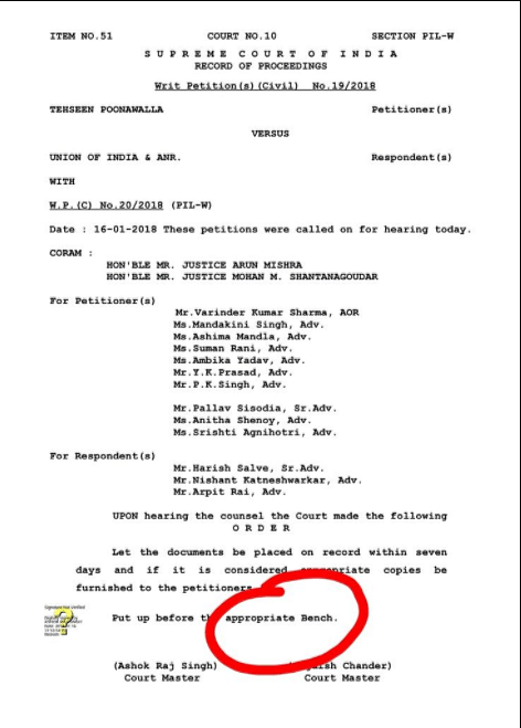 The court order suggested  that the judge Loya case be placed “before the appropriate bench.”