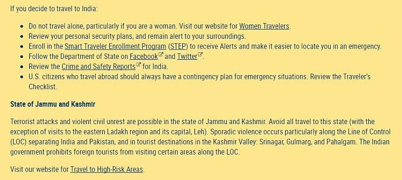 US Issues New Travel Advisory, Ranks India at Level Two of Caution