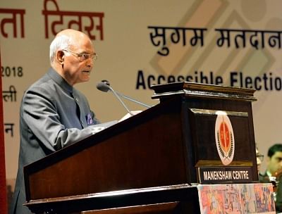 New Delhi: President Ram Nath Kovind addresses at the 8th National VotersÃƒÂ¢Ã‚Â€Ã‚Â™ Day programme in New Delhi on Jan 25, 2018. (Photo: IANS/PIB)