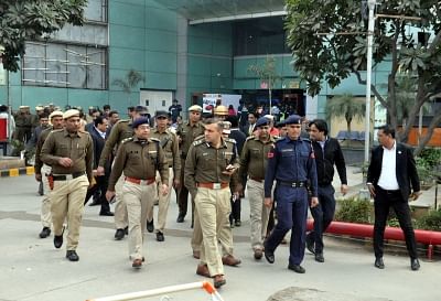 Gurugram: Security beefed at a Gurugram shopping mall in the wake of protests against release of upcoming film "Padmaavat", on Jan 24, 2018. (Photo: IANS)