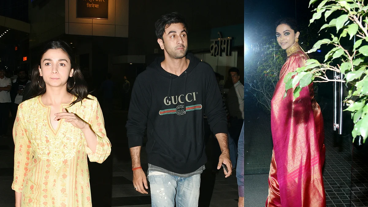 Alia Bhatt, Ranbir Kapoor and Deepika Padukone at the <i>Padmaavat </i>screening.