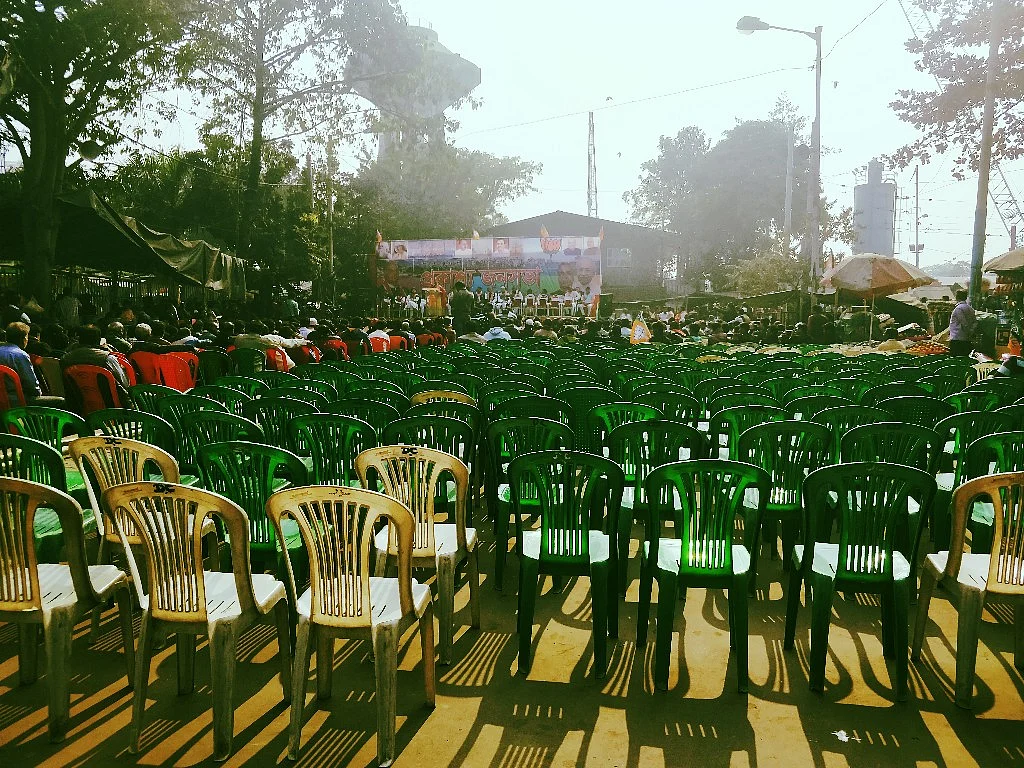 Empty chairs at the BJP’s minority rally.
