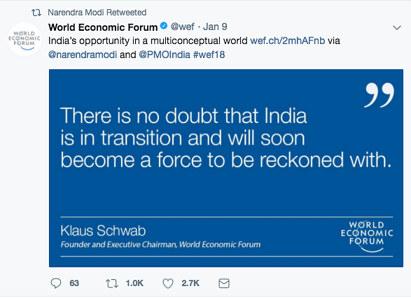 Schwab noted that Modi is the first prime minister from India to attend the meeting in the last two decades.