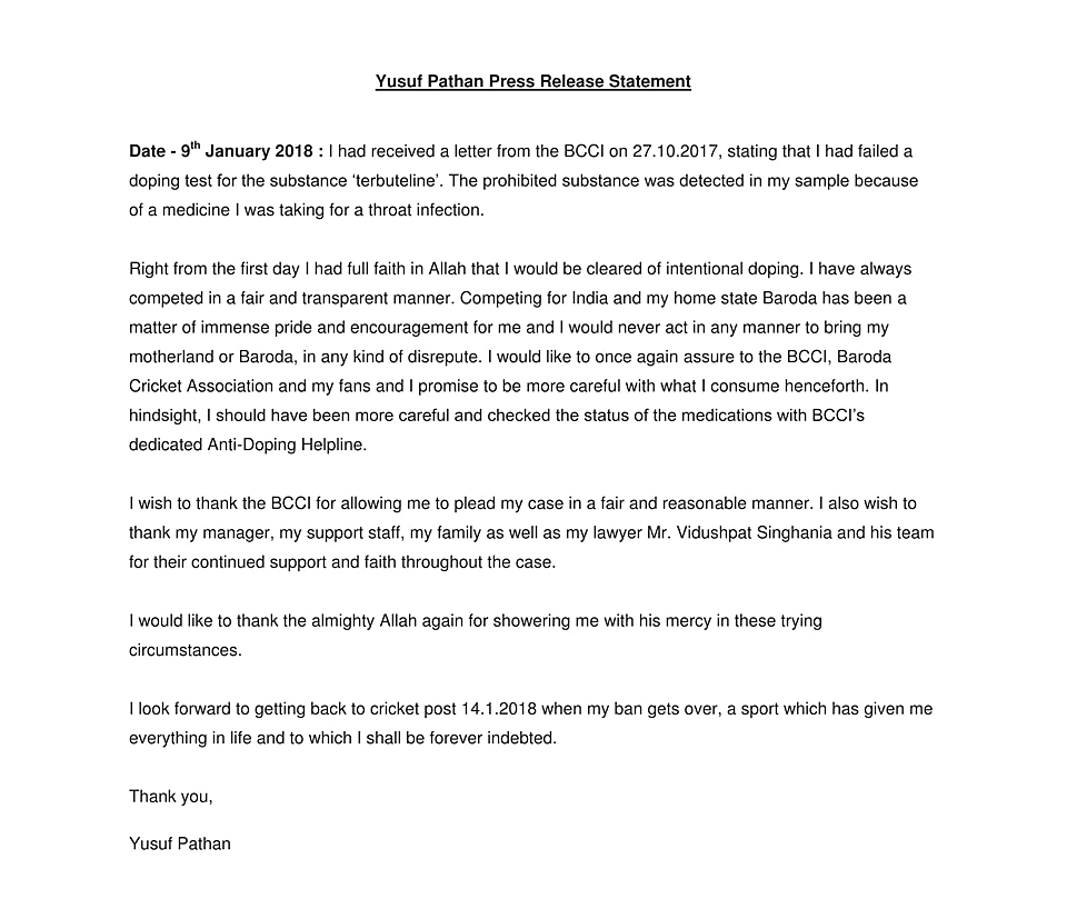 Yusuf Pathan Suspended by BCCI For Failing a Dope Test