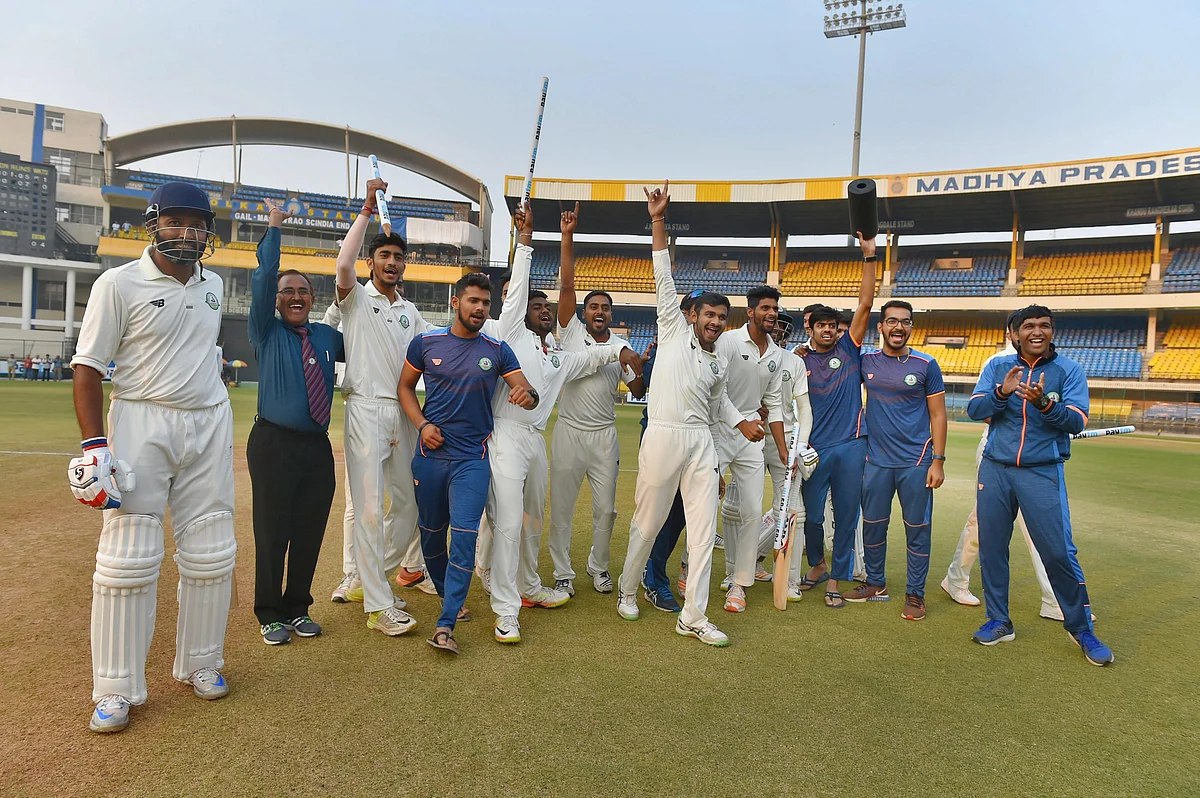 Vidarbha players after their win in the finals.