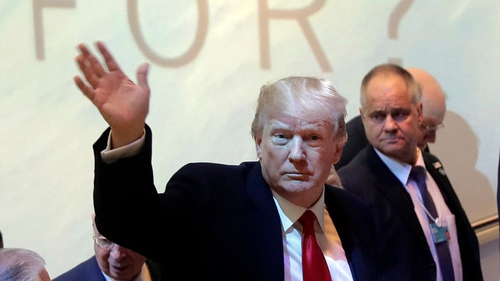 US President Donald Trump arrives during the annual meeting of the World Economic Forum in Davos, Switzerland, Friday.