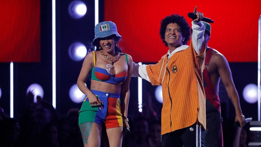 Cardi B and Bruno Mars finish their performance of <i>Finesse.</i>