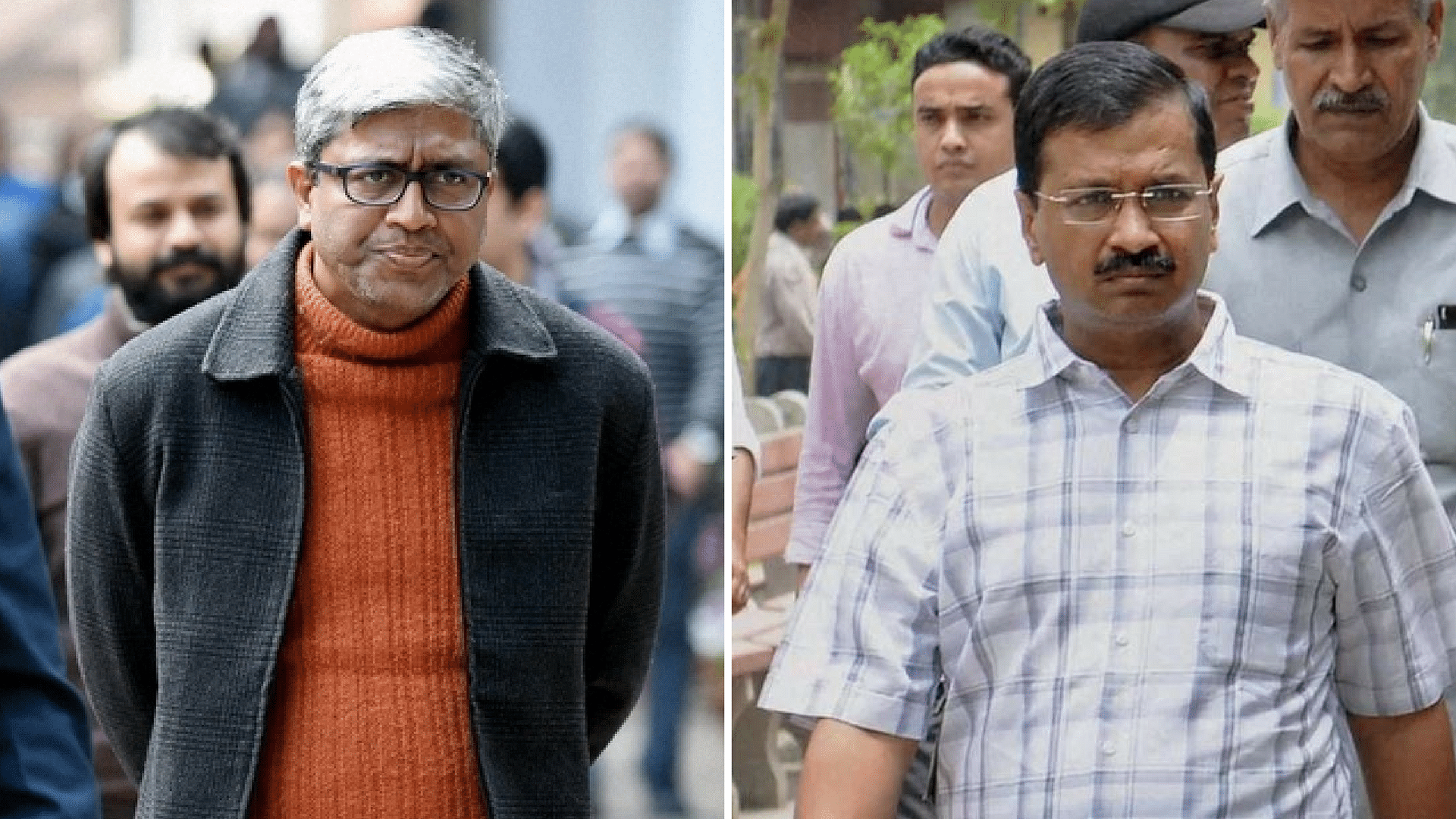 Indian journalist and AAP spokesman Ashutosh (Left) &amp; AAP chief Arvind Kejriwal (right).