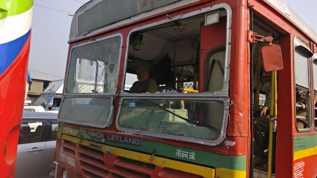 Buses were vandalised in Chheda Nagar, Mumbai.