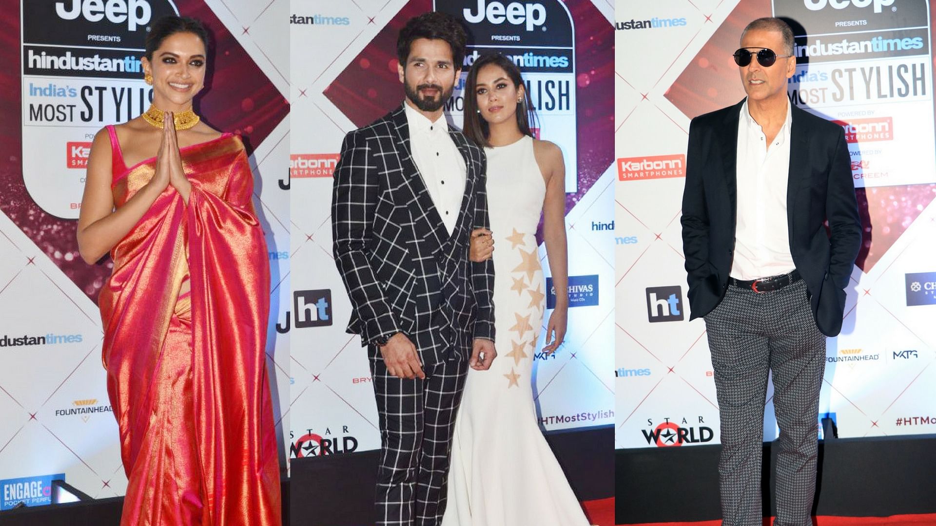 Deepika Padukone, Shahid and Mira Kapoor and Akshay Kumar on the red carpet.&nbsp;